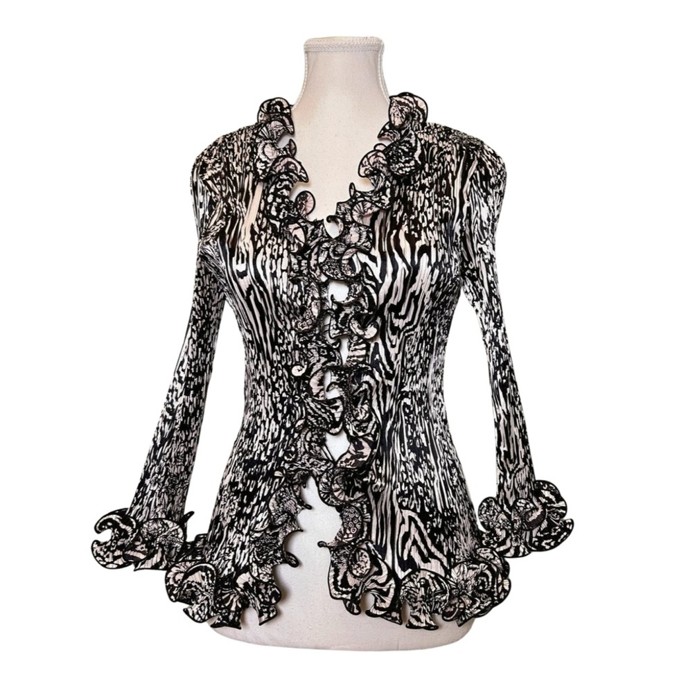 Vintage Black & White Zebra Printed Ruffle Blouse –  Top Size M